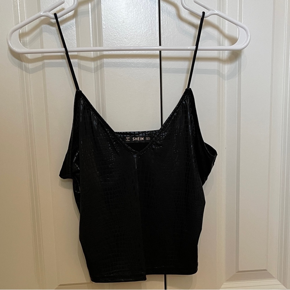 Textured Leather Black Top